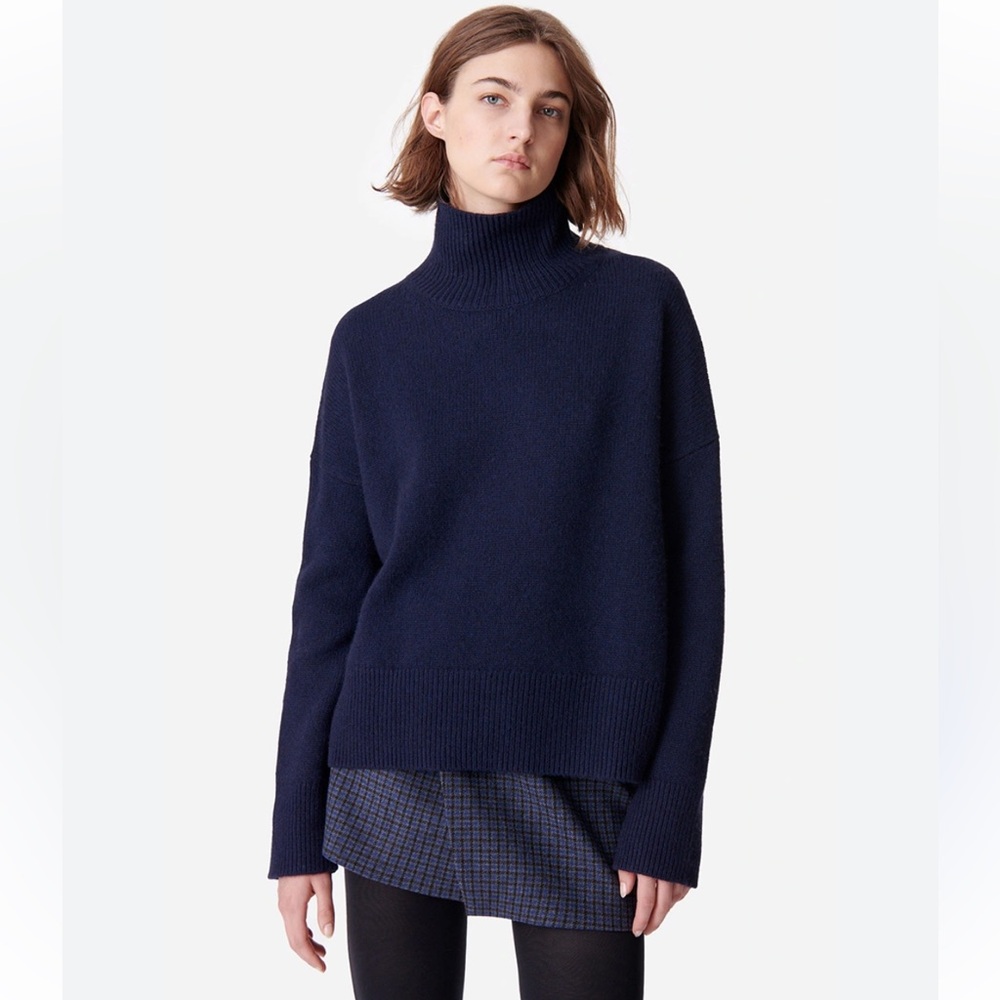 Kittenish Oversized Navy Mock Neck Pull Over Sweater Size XS
